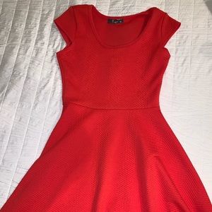 Neon coral scuba fit and flare cap sleeve dress